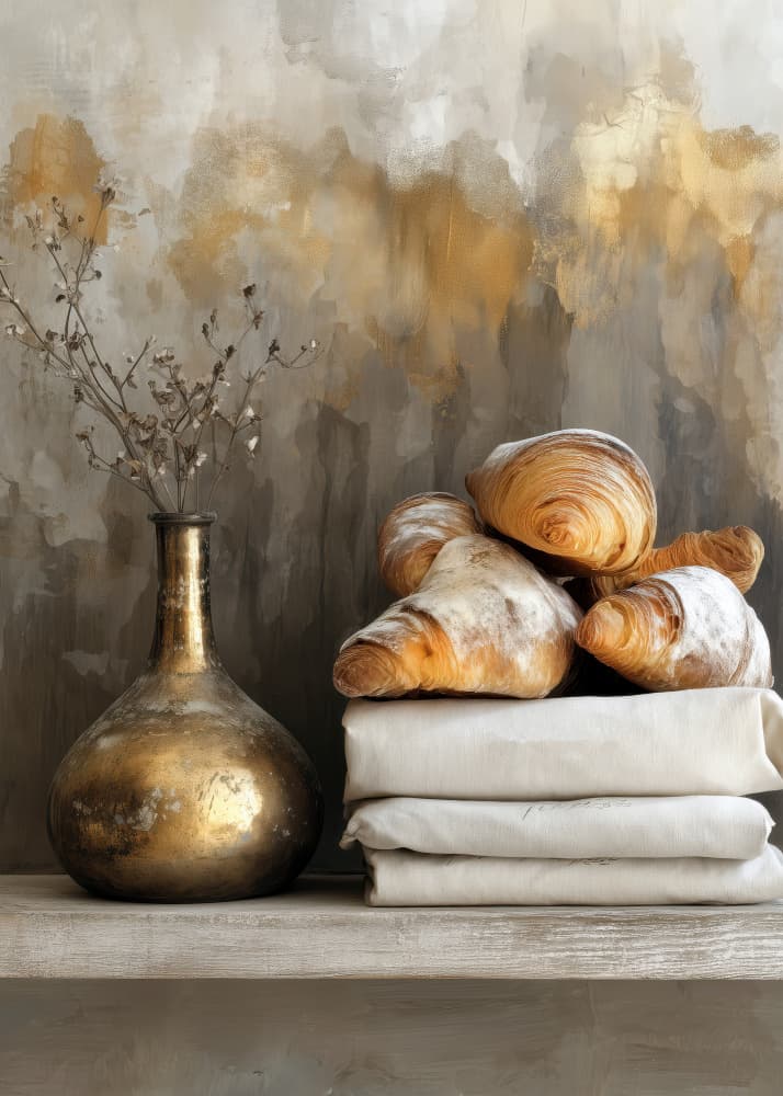 Rustic Croissant Still Life by Justyna Jaszke — canvas wall art