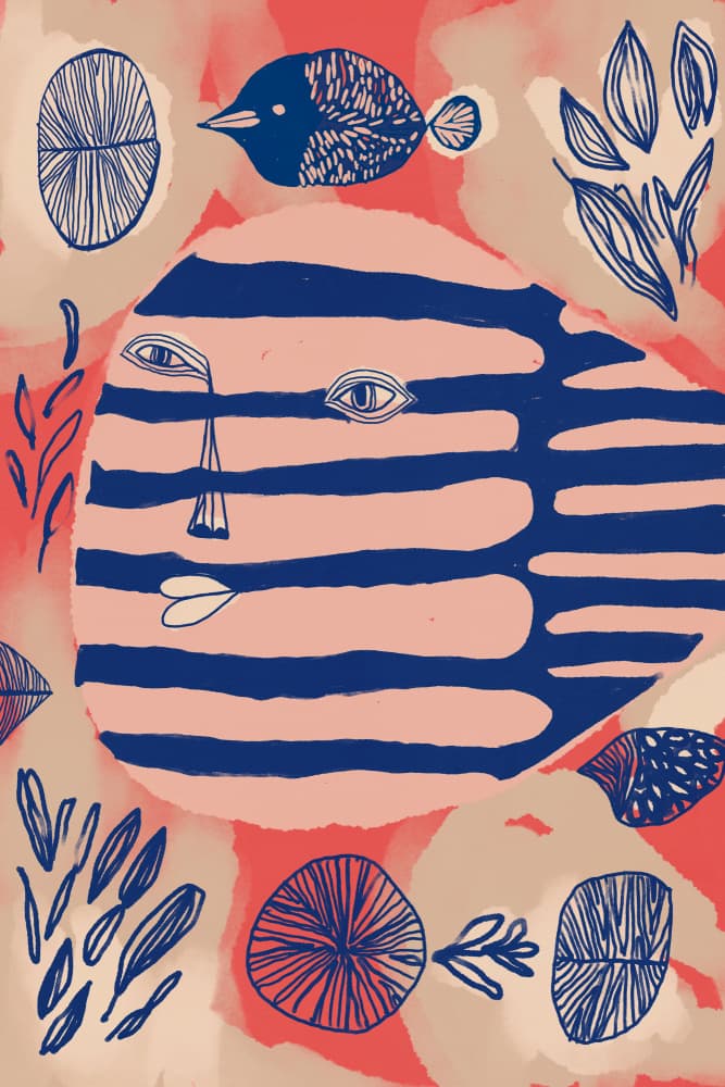 Whimsical Striped Face by Treechild — canvas wall art