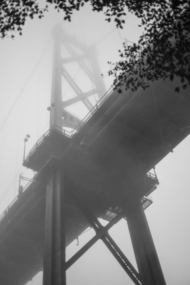 Towering Bridge in Mist by Lynann Colligan — canvas wall art