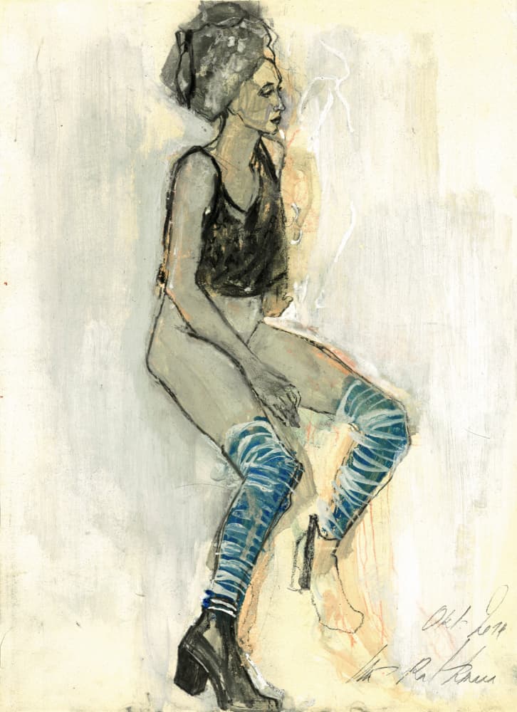 Woman In Blue Socks by Ute Rathmann — canvas wall art