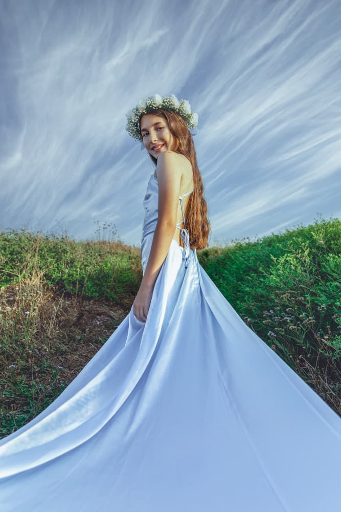 Ethereal Girl Flowing Dress by Sharon Levy — canvas wall art