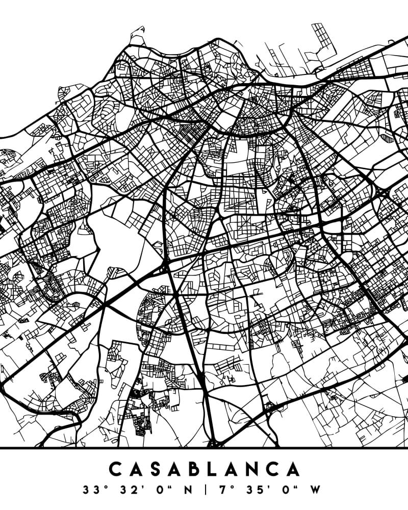 Casablanca Street Map by Emiliano Deificus — canvas wall art