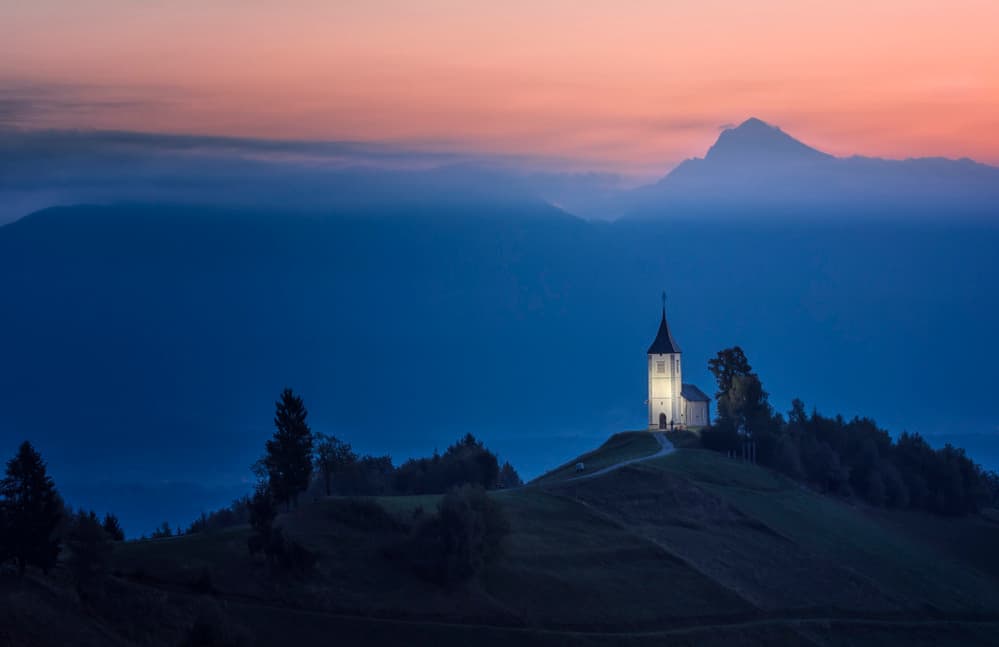 Twilight Hilltop Church by Larry Deng APA — canvas wall art