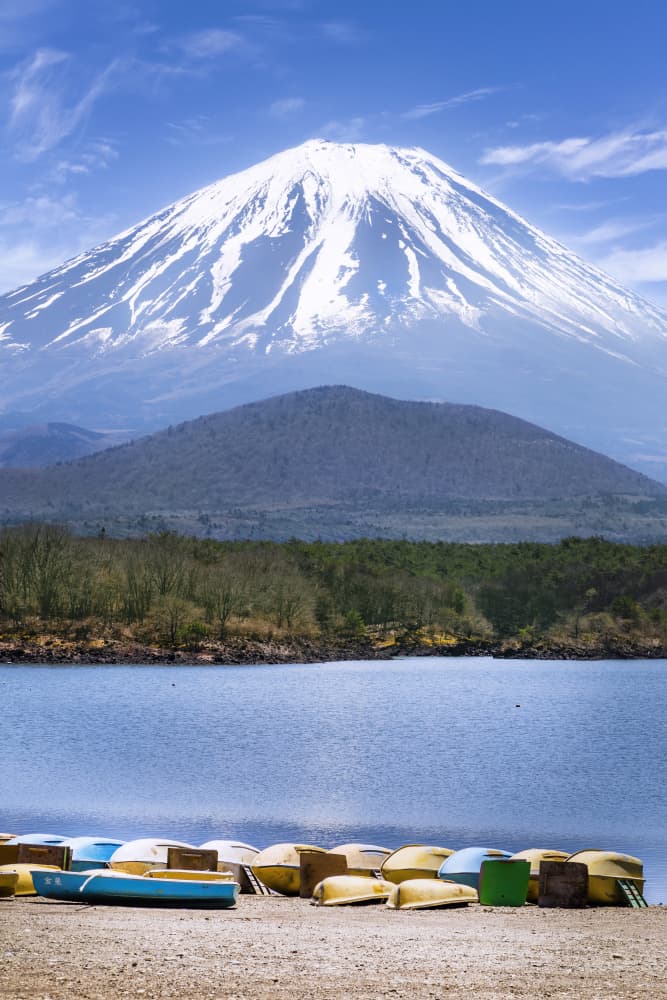 Mount Fuji Lakeside Boats by Melanie Viola — canvas wall art