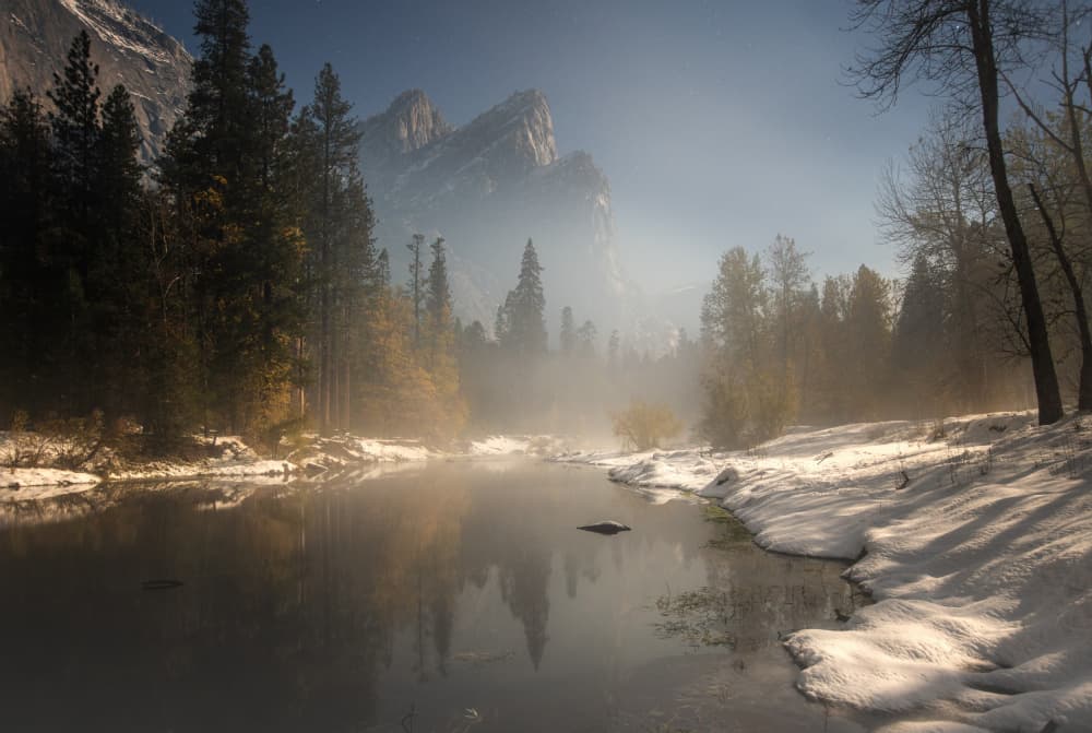 Misty River Valley by April Xie — canvas wall art