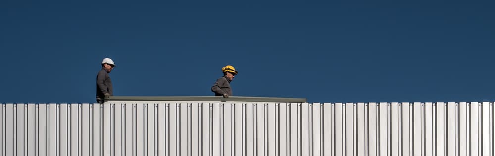 Construction Workers Blue Sky by Lus Joosten — canvas wall art