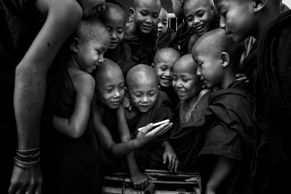 Curious Monks Share Screen by Gunarto Song — canvas wall art