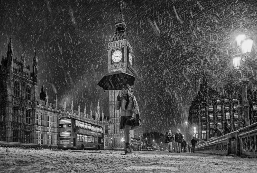 London Snowy Night by Radojica Jevric fotorax — canvas wall art