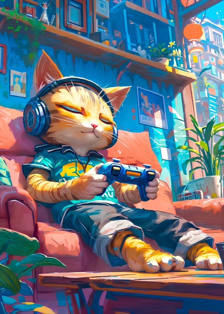 Cozy Gamer Cat by Ritvik takkar — canvas wall art