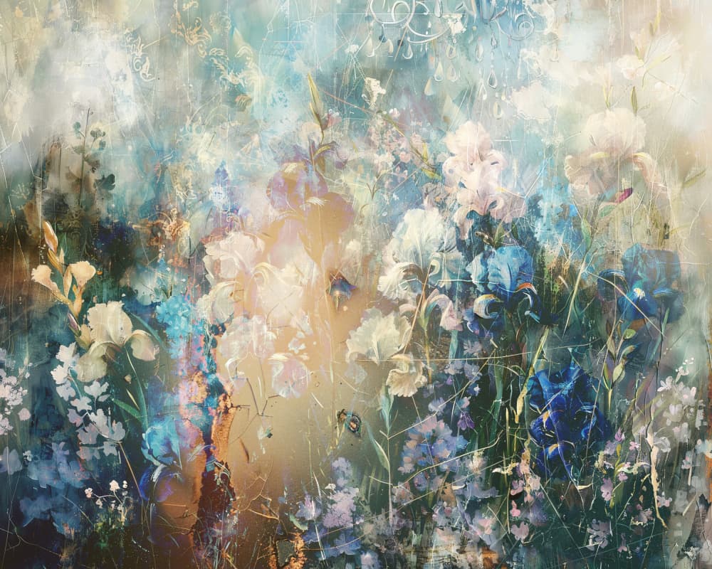 Dreamy Iris Garden by Rafal Kulik — canvas wall art