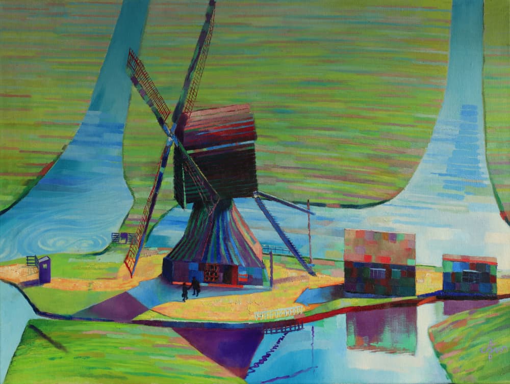 Colorful Windmill Landscape by Corné Akkers — canvas wall art