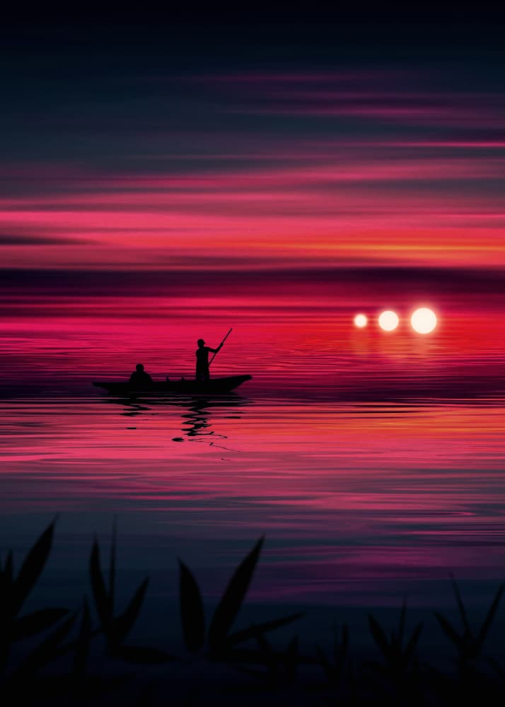 Boating Under Three Suns by Ariz Rab — canvas wall art