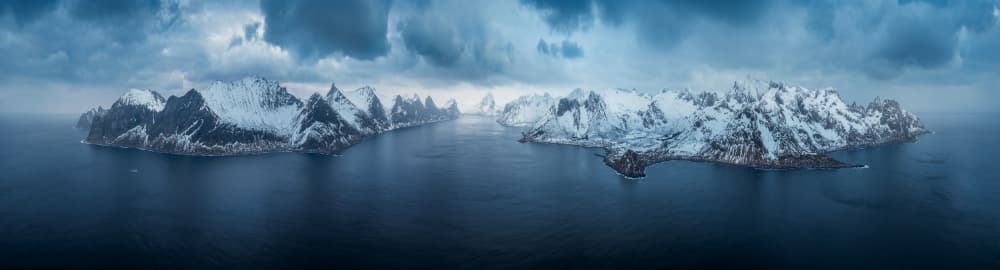 Snowy Arctic Fjord Panorama by David Martin Castan — canvas wall art