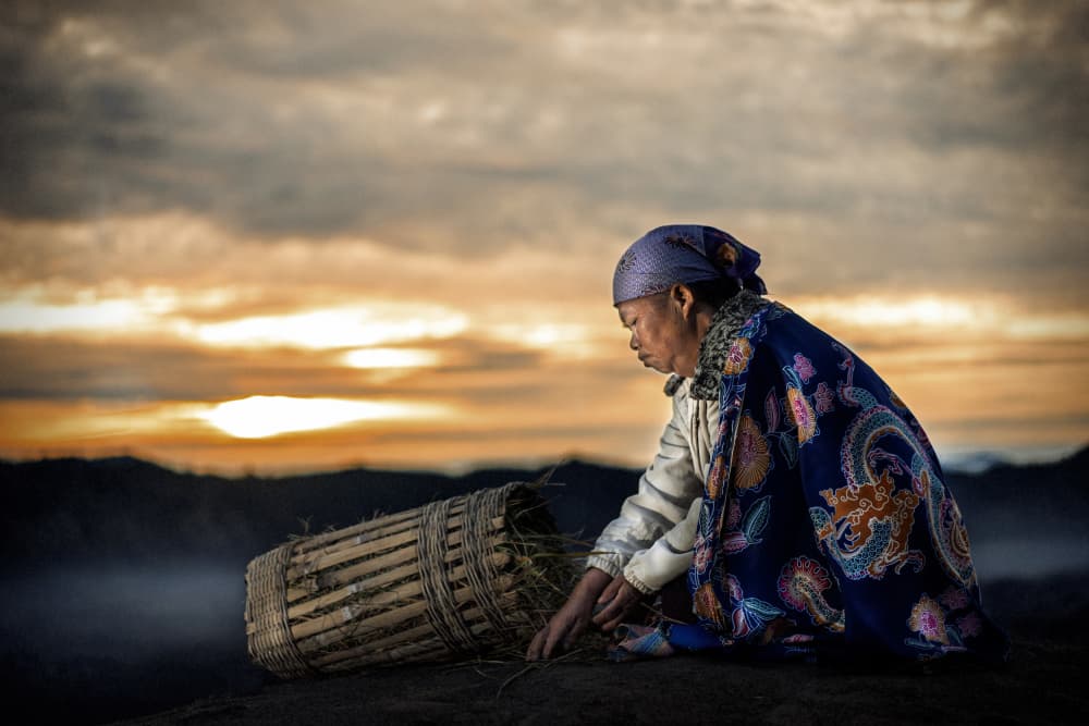 Elderly Woman At Sunrise by Heru Sungkono — canvas wall art
