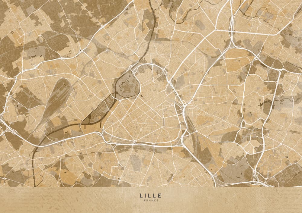 Vintage Lille City Map by Rosana Laiz Blursbyai — canvas wall art