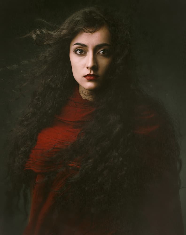 Dramatic Red Portrait by Mehdi Mokhtari — canvas wall art