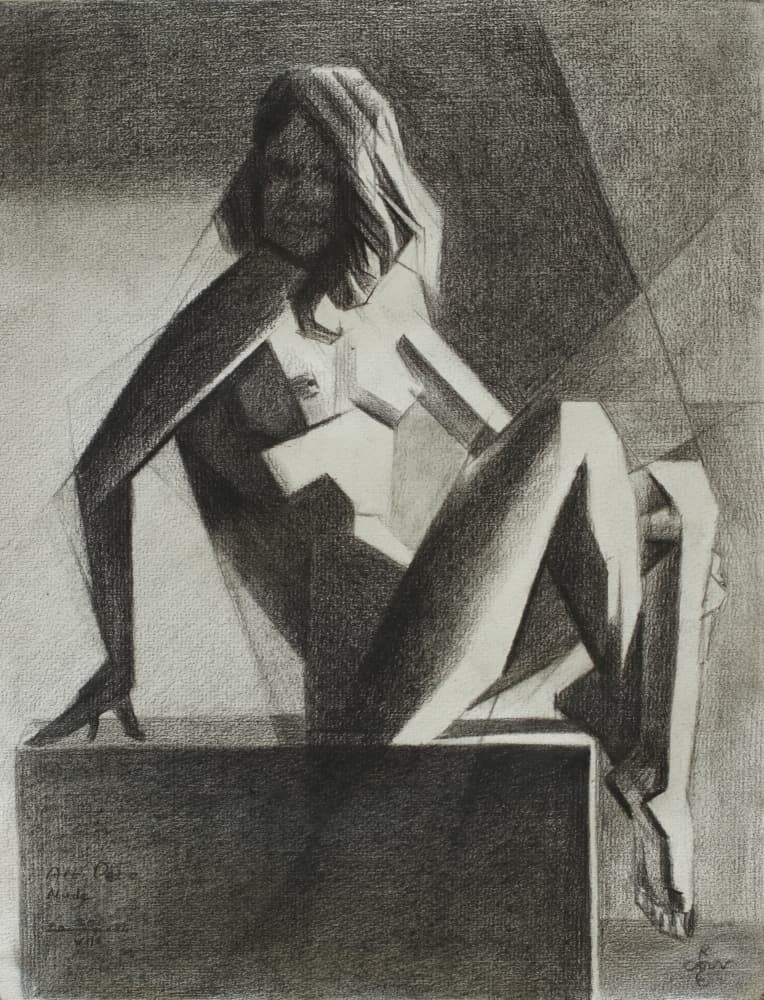 Seated Geometric Nude by Corné Akkers — canvas wall art