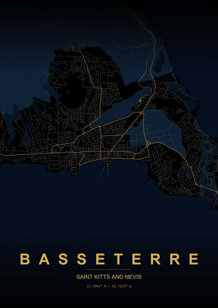 Basseterre City Map by HUGO — canvas wall art