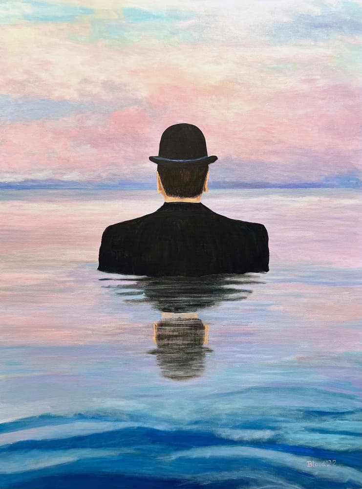 Bowler Hat Sea Reflection by Tom Blood — canvas wall art