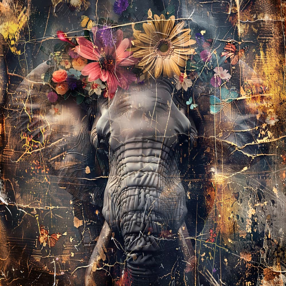 Elephant Animal Vintage Art Illustration Wallart 02 by Rafal Kulik — canvas wall art