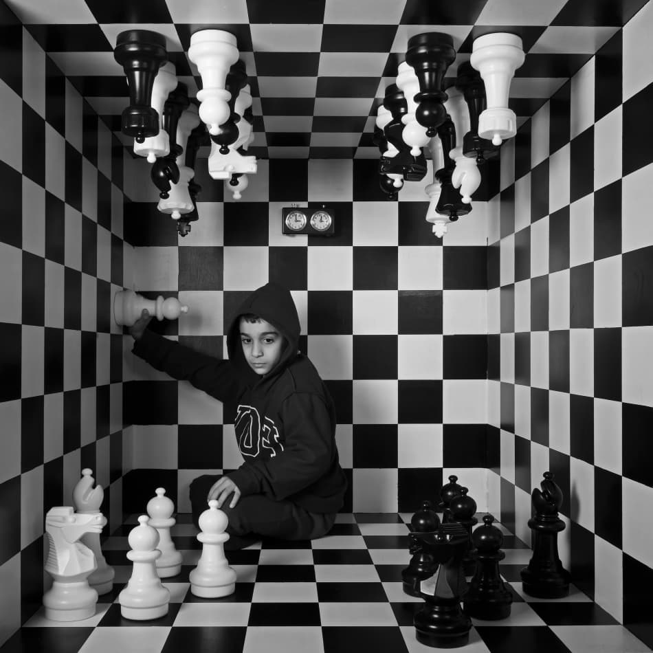 Chess Room Illusion by Eyal Amer — canvas wall art
