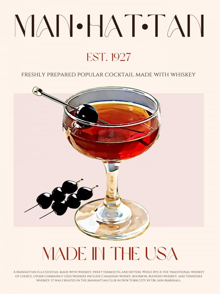 Vintage Manhattan Cocktail by Nazma Khokhar — canvas wall art