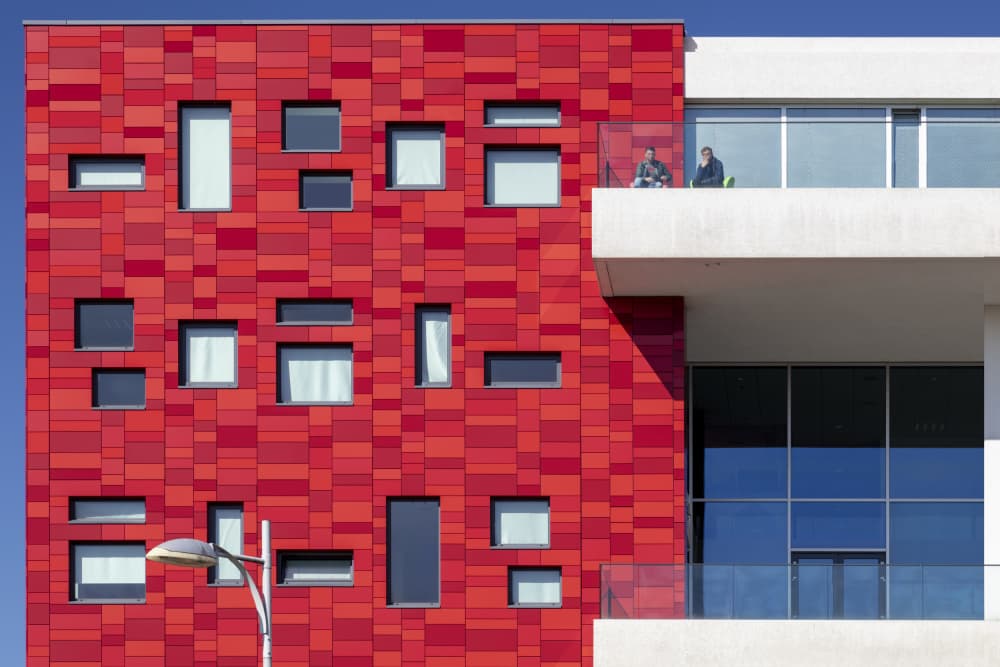 Geometric Red Building by Theo Luycx — canvas wall art