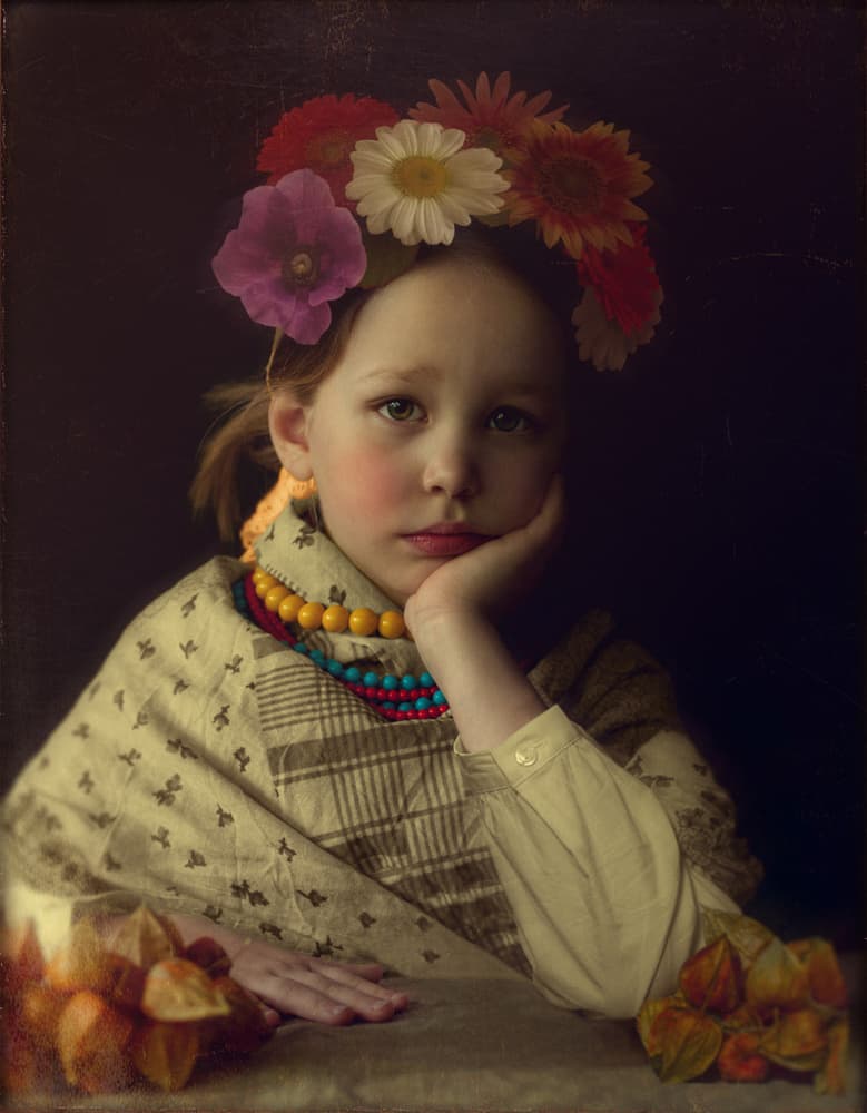 Pensive Girl Flower Crown by Svetlana Melik-Nubarova — canvas wall art