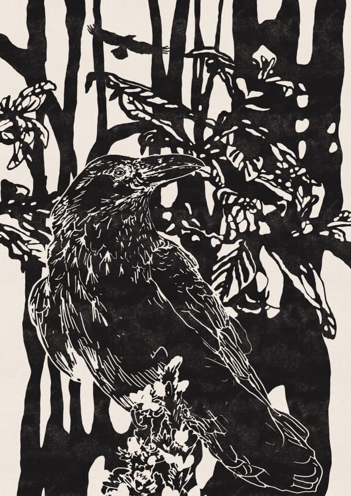 Raven in Dark Woods by Katariina Kosunen — canvas wall art