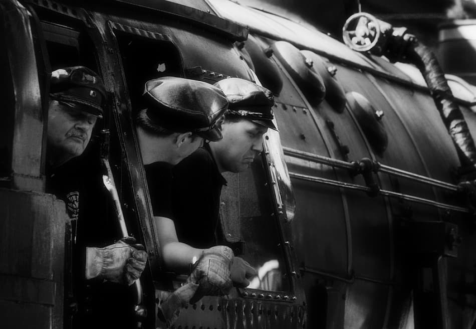 Vintage Steam Train Crew by Jürgen Hartlieb — canvas wall art