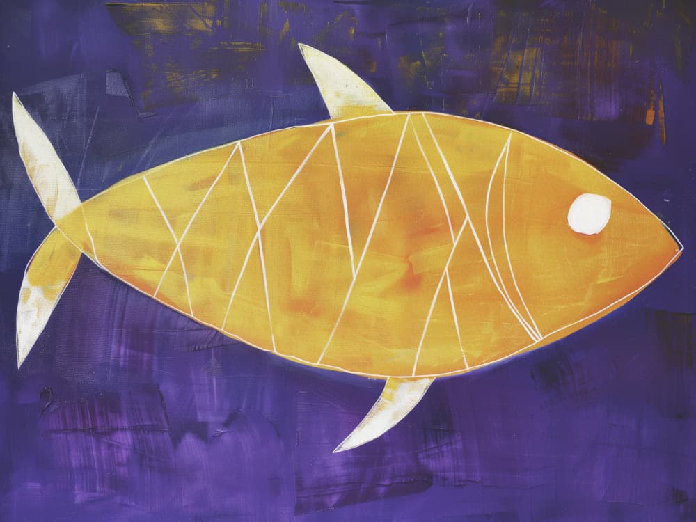 Golden Fish In Purple by Andreas Magnusson — canvas wall art