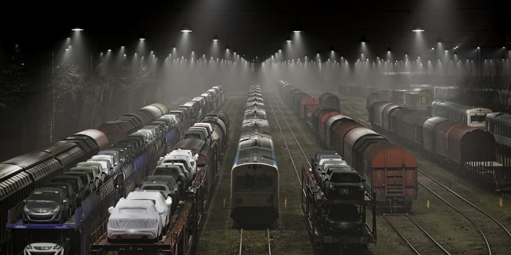 Misty Train Yard Night by Leif Løndal — canvas wall art