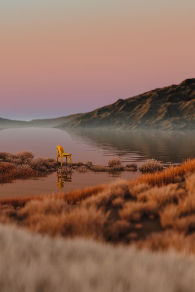 Yellow Chair Lake Sunset by Javier Pardina — canvas wall art