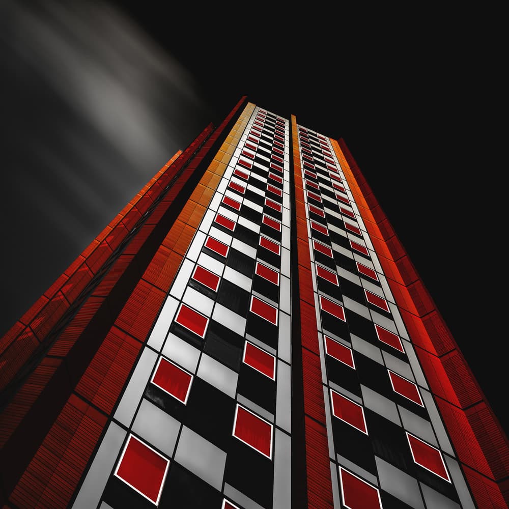 Red Geometric Skyscraper by Marc Huybrighs — canvas wall art
