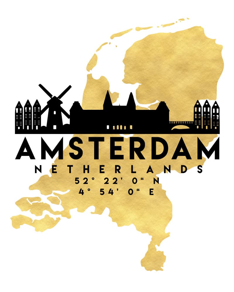 Amsterdam Gold Map Skyline by Emiliano Deificus — canvas wall art