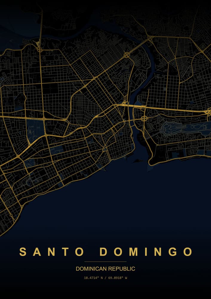 Santo Domingo Night Map by HUGO — canvas wall art