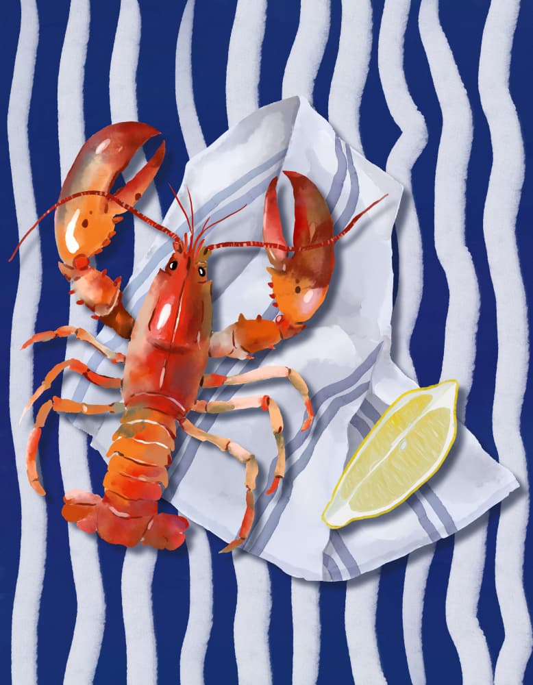 Coastal Lobster with Lemon by Elena Dorosh — canvas wall art