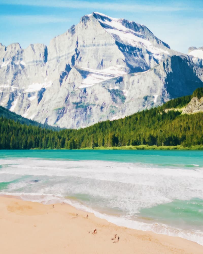 Majestic Mountain Lake Beach by Uma Gokhale — canvas wall art