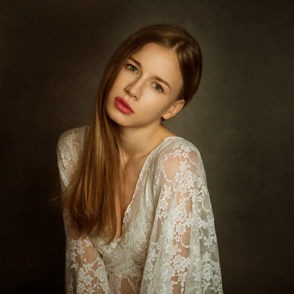 Contemplative Lace Portrait by Mike Darzi — canvas wall art