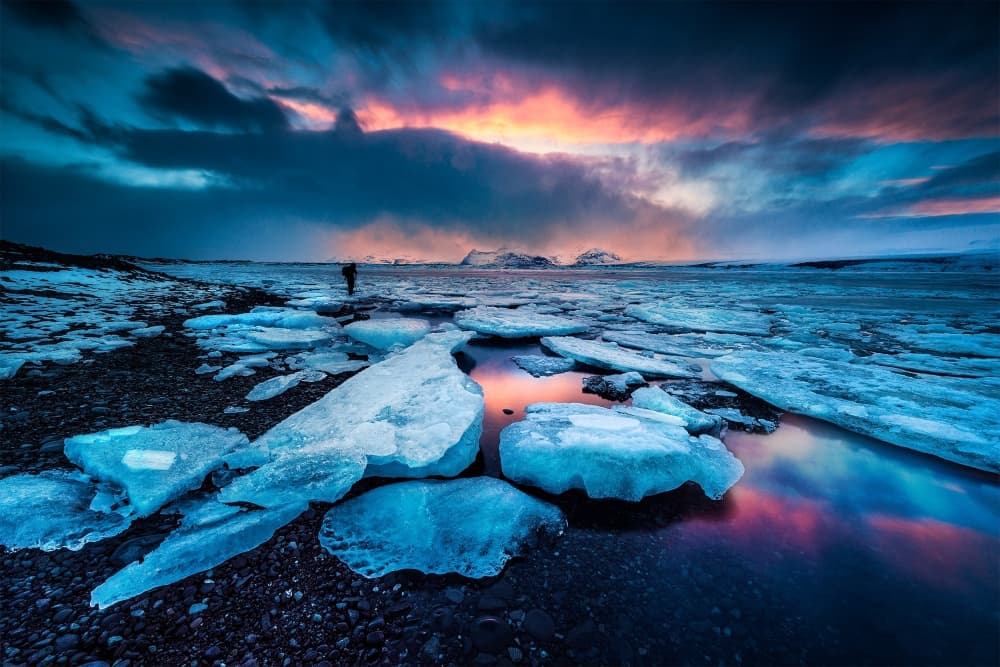 Icy Shores Sunset Glow by David Martin Castan — canvas wall art