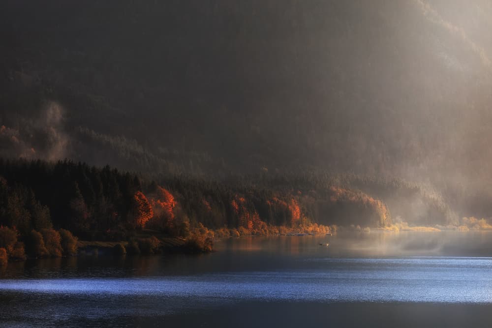 Misty Autumn Mountain Lake by Uschi Hermann — canvas wall art