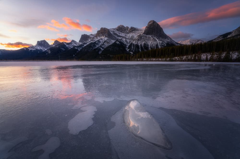 Frozen Mountain Lake Sunrise by Yongnan Li (李永男) — canvas wall art