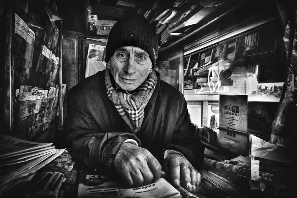 Old Man's Newsstand by Antonio Grambone — canvas wall art