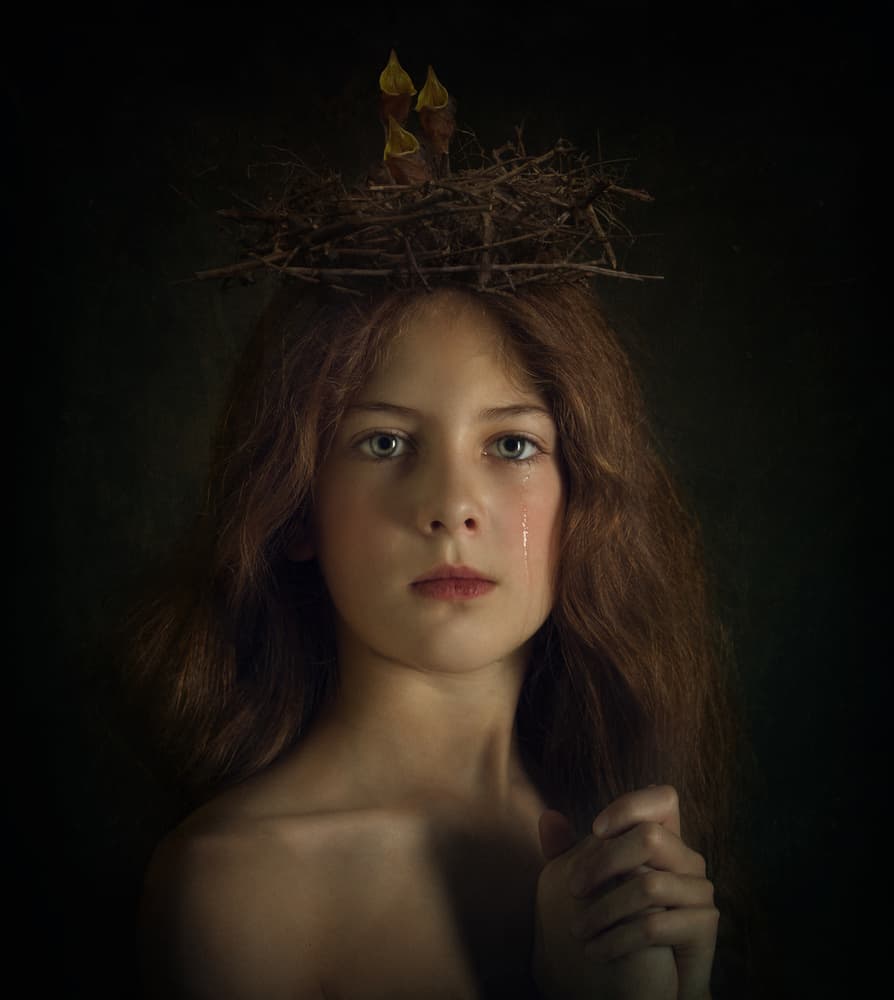 Tearful Girl And Nest by Svetlana Melik-Nubarova — canvas wall art