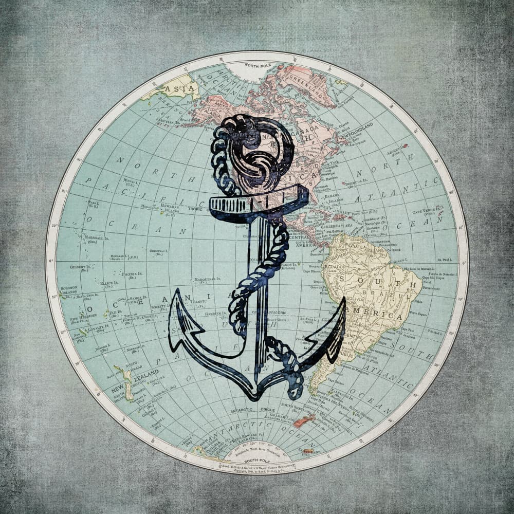 Vintage Anchor World Map by Andrea Haase — canvas wall art