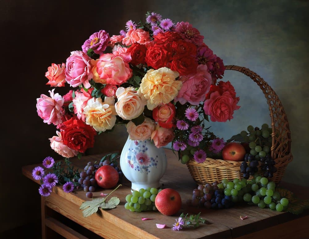 Vibrant Bouquet and Fruit by Tatyana Skorokhod — canvas wall art