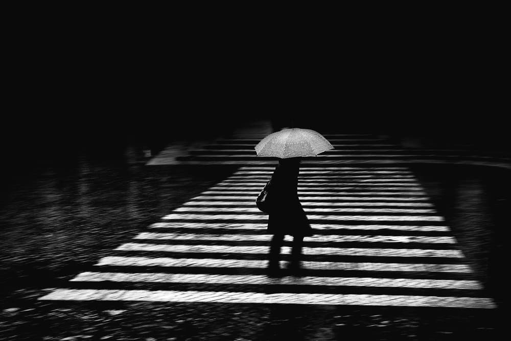 Nighttime Umbrella Crossing by Antonio Grambone — canvas wall art