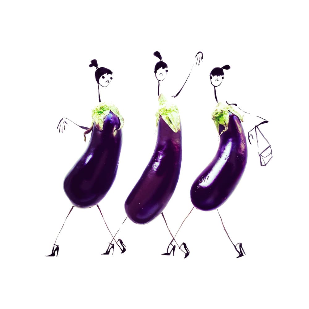 Eggplant Fashionistas by Gretchen Roehrs — canvas wall art