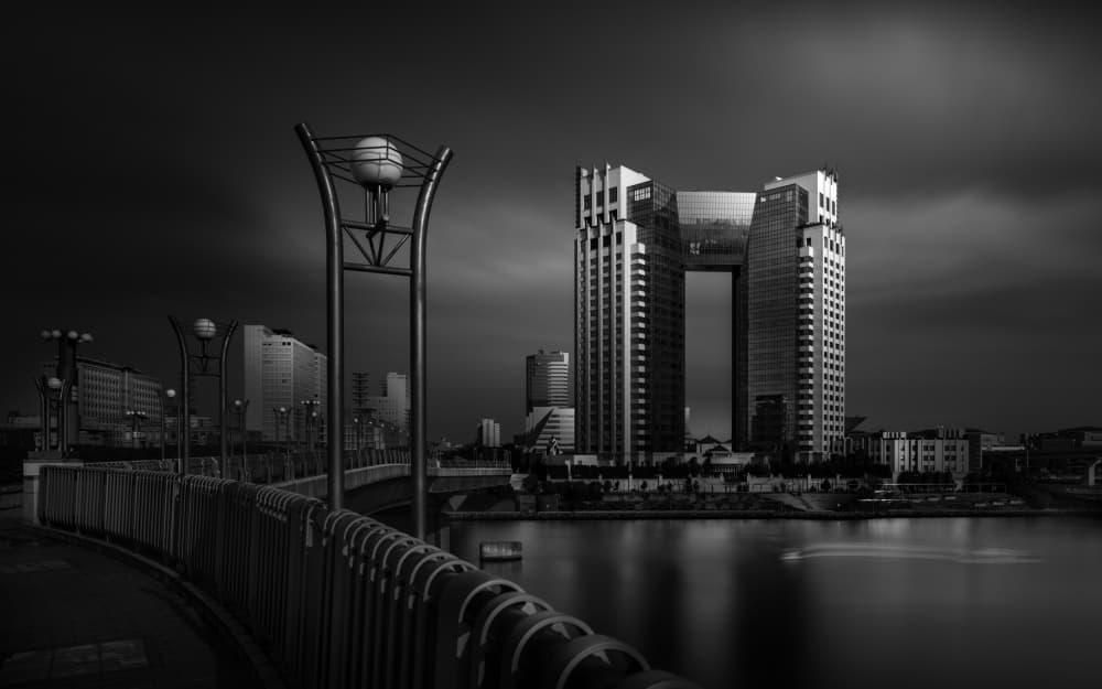 Dark Cityscape Bridge by Yoshihiko Wada — canvas wall art