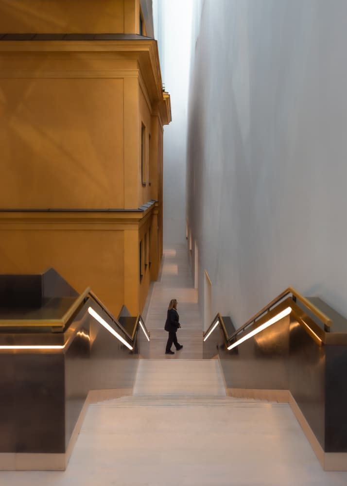 Modern Staircase Yellow Building by Andy Dauer — canvas wall art